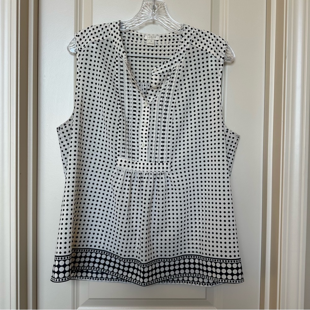 J Crew sleeveless polkadot blouse, cream and black